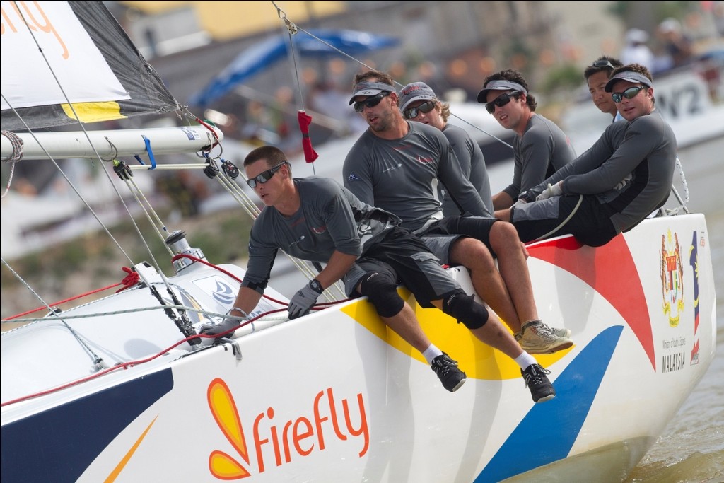 Phil Robertson and his WAKA Racing Team  in action during the finals at the Asian Match Racing Championships - Photo by Subzero Images,Monsoon Cup © Gareth Cooke Subzero Images/Monsoon Cup http://www.monsooncup.com.my